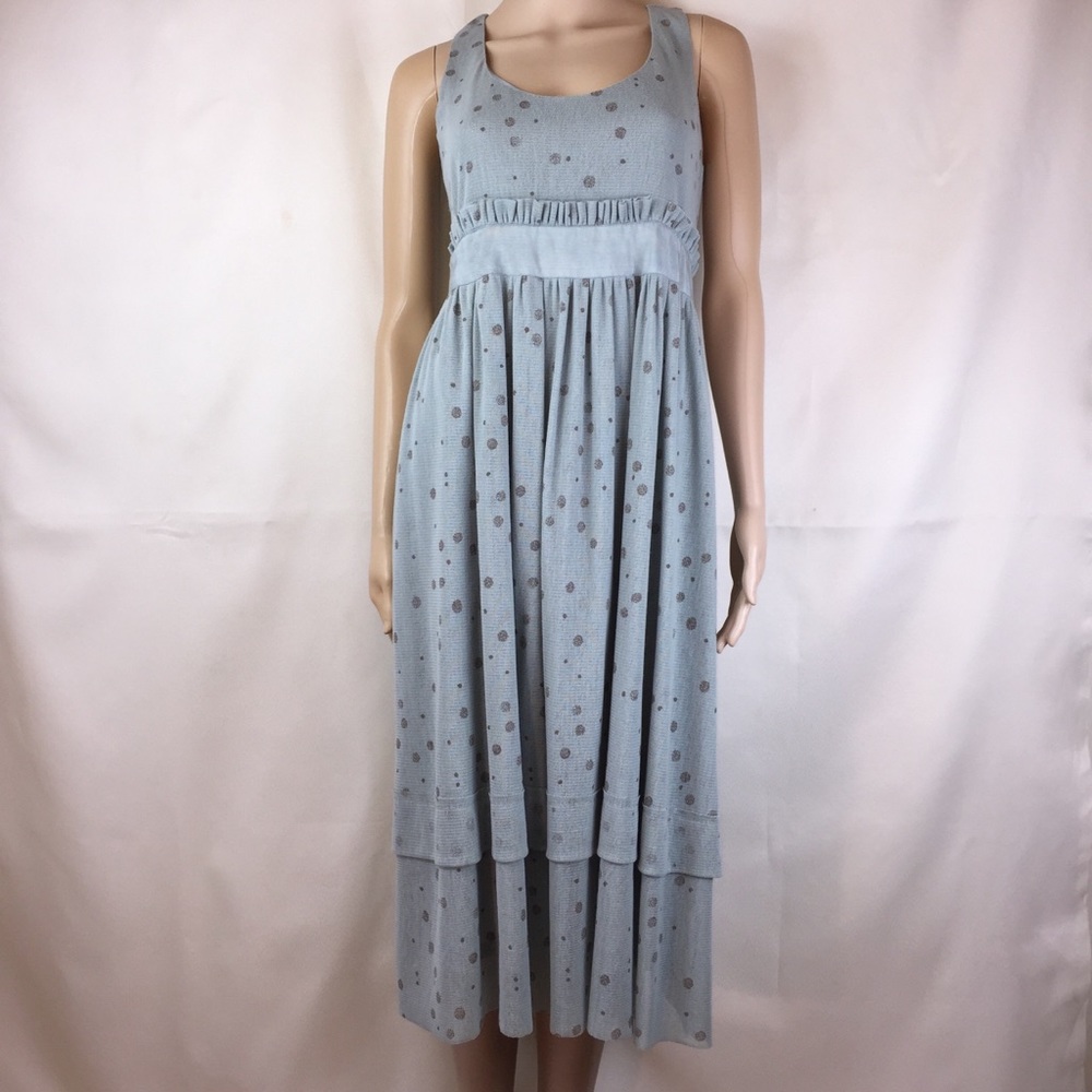 Lilith Mesh Empire Waist Dress - Blue w/ Grey Dots